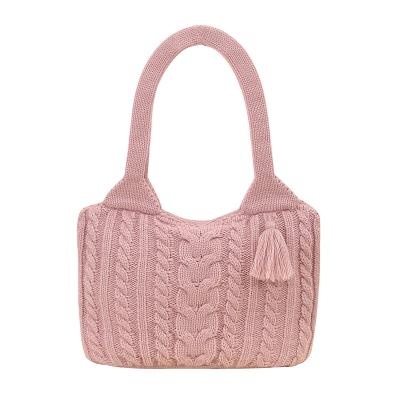 China High quality factory price wholesale knitted mother baby bag twist craft solid color baby bag for sale