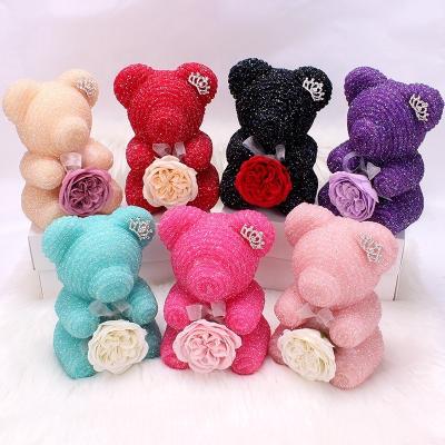 China New Biodegradable Rhinestone Bear Christmas Gift Surprise Austin Soap Flower for Valentine's Day Companion or Confession Gift Creative Gift for sale