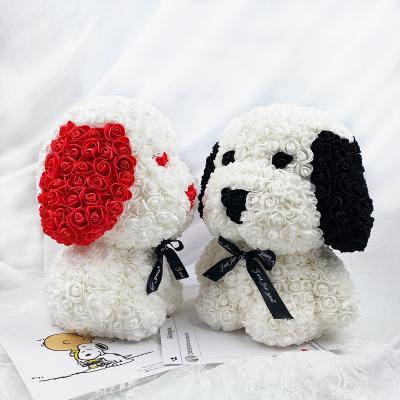 China Fashional Wholesale Price PE Flower Romantic Valentine's Day Gift Decorative Rose Puppy With Gift Box for sale