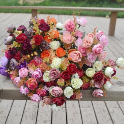 China Durable Pupular 21 Heads Silk Mini Flower Cluster Cake Flower Rose Decoration Artificial Flowers for sale