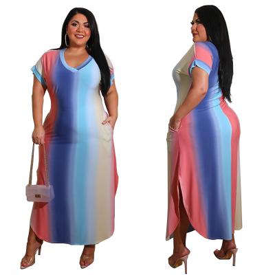 China New Viable XL-5XL Summer Gradient Color Dress Plus Size Party Dress for sale