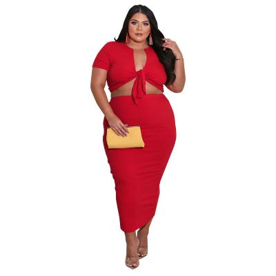 China XL-5XL red and yellow permeable new fashion style summer casual suit workable plus size women's clothing for sale