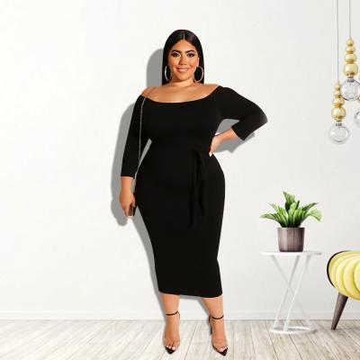 China New XL-5XL Solid Color Neck Viable A Line Dress Plus Size Women's Dress for sale