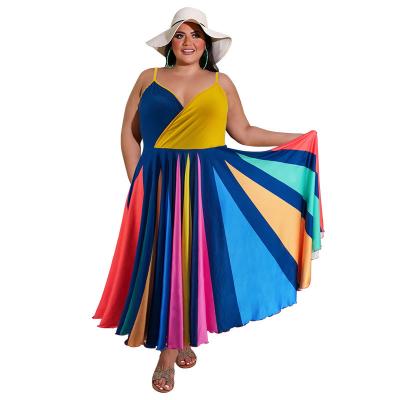 China New 2021 Summer Viable Large Irregular Multicolor Swing Dress Female Plus Size Woman Dress for sale