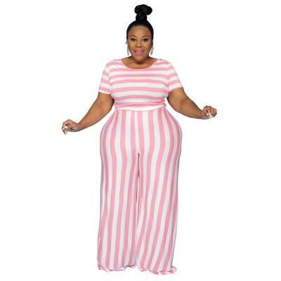 China New Style QUICK DRY Fashion Stripe Print Summer XL-5XL Casual Suit Plus Size Women's Suit for sale