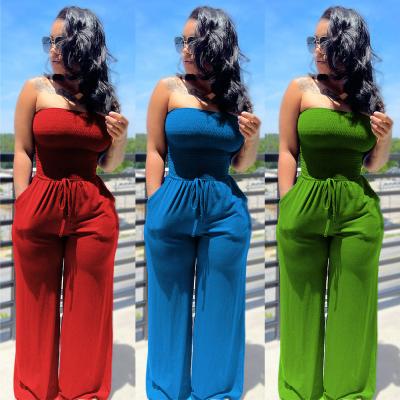 China QUICK DRY 3 colors ready to ship casual women's overalls solid color brushed top tube wide-leg overalls for sale