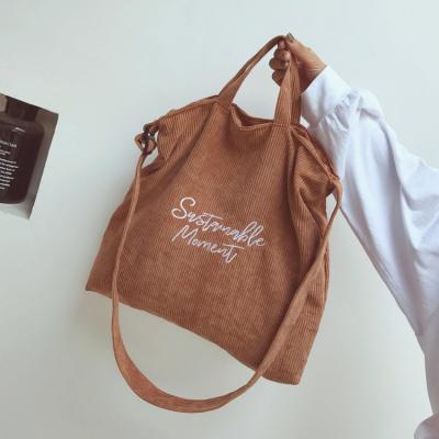 China New Eco Products Tie Tote Bag School Bag High Capacity Corduroy Messenger Tote Lady Bag for sale