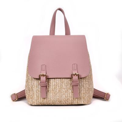 China Retro Style Eco Hot Selling Straw Leather Bag Women Backpack for sale