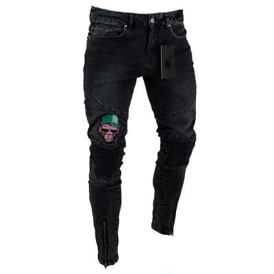 China Stubborn Male's Hop Distressed Streetwear Slim Zipper Destroyed Tapered Figure Flattering Jeans In Stock Can Drop for sale