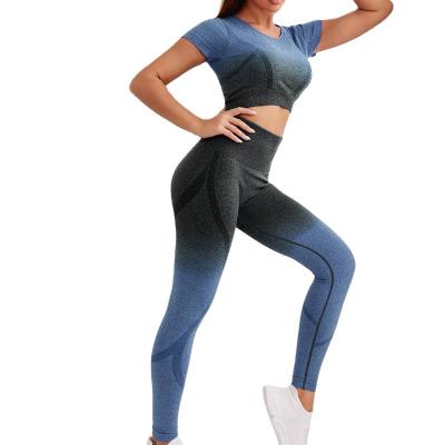 China New QUICK-DRY women short sleeve yoga clothes sets female gym running sports wear slim Quick-drying yoga suit two pieces for sale