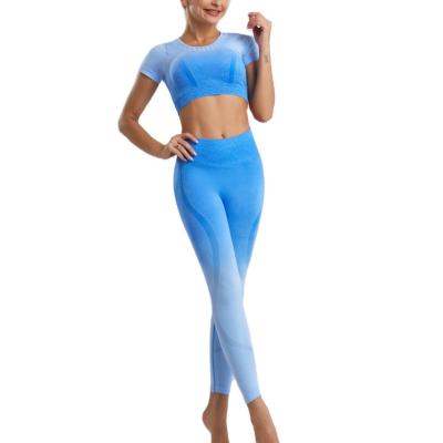 China QUICK DRY yoga sets gradient color workout sets for women sports short top gyn leggings yoga suits for sale