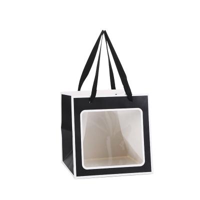 China Recycled Materials Wholesale Transparent Tote Mother's Day Gift Bag Flower Paper Bag Flower Paper Bags Square Window Bouquet Candy Box Christmas for sale