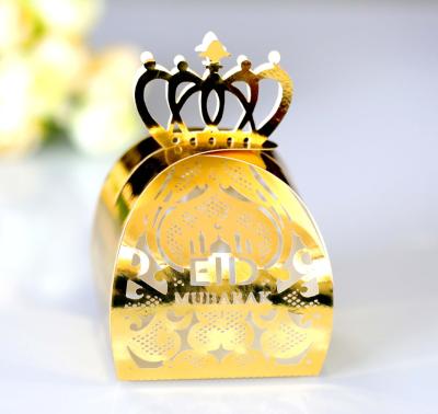 China Wholesale Handmade Laser Cut Cake Wedding Favor Eid MubarakBox Small Sweet Chocolate Candy Paper Box With Crown for sale