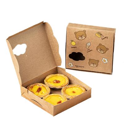 China Food Grade Biodegradable Cake Box Egg Tarts Packaging Paper Box Kraft Paper 4 Tile Box With Window for sale