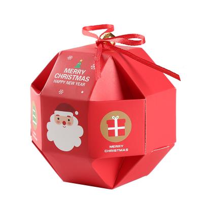 China Recycled Materials Christmas Candy Packaging Box Christmas Gift Box Bakery Candy Paper Box With Ribbon for sale