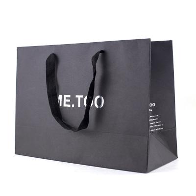 China Custom Logo Wholesale Bag Black Handbag Recyclable Clothes Paper Bag With Different Types Handle Shopping Bag for sale