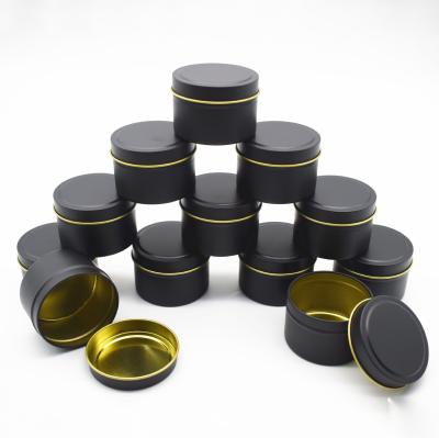 China Tin Container Packaging For Smaller Empty Candle Tin Containers Mini Gold Round Black Soy Wax 2oz Container Candle Container for sale