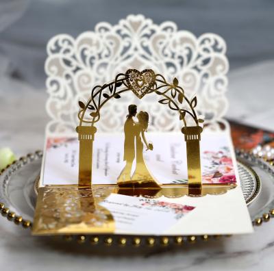 China Europe 3D New Design Invitation Card Laser Cut Wedding Card Invitation Cards Gold Custom Wedding Invites for sale