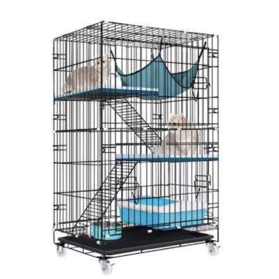 China Stocked Top Quality Strong Durable Foldable Wire Metal Cat Cage With Wheels for sale