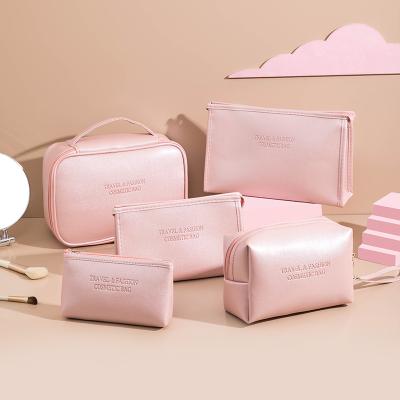 China Fashion Private Label Makeup Pouch Travel Sublimation Pink Luxury Cosmetic Bag Custom Logo Leather Makeup Bags for sale