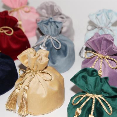 China Portable Custom Round Bottom Velvet Drawstring Bag Packaging For Cosmetic Candy Jewelry for sale