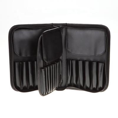 China Fashion Portable PU Leather Zipper Large Capacity Black Cosmetic Bag And Brush Bag for sale