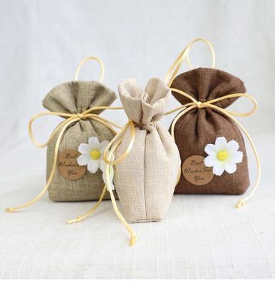 China Floral Gift Bags Cotton Canvas Tea Bag Wedding Birthday Christmas Candy Bag Drawstring Pouch for sale