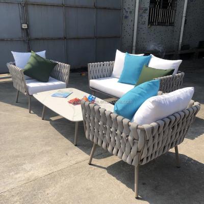 China Modern Rope Weave Patio Sofa Set Chairs Outdoor Luxury Modern Outdoor Furniture Sets Patio Gray Rope Garden Sofa for sale