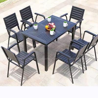 China Contemporary Outdoor Garden Outdoor Balcony Patio Leisure Chair Outside Plastic Wood Table and Chair Set for sale