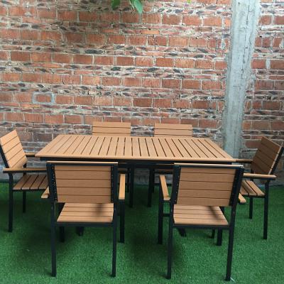 China Modern outdoor plastic wood table and chair leisure garden cafe furniture for sale