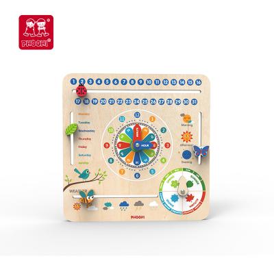 China Multifunctional Plywood 6 In The First 1 Children Educational Learning Animals Synchronize The Date Weather Map Wooden Calendar Toy for sale