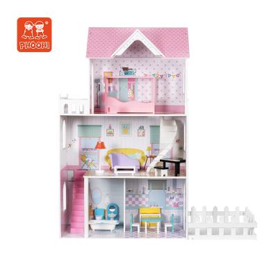 China MODEL TOY New Arrival Pink 1:12 Kids Pretend Play Toy Modern Wooden Big Doll House For Girls 3+ for sale