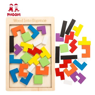 China Wooden Tangram Brain Teasers Toy Kids Plywood Wisdom Jigsaw Puzzle Preschool Educational Game Toy For Children for sale