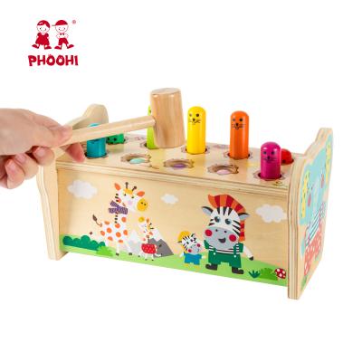 China New Children Plywood Educational Wooden Baby Bench Grinding Game Percussion Animal Hammer Set Toy For Kids 12M+ whac-a-mole for sale