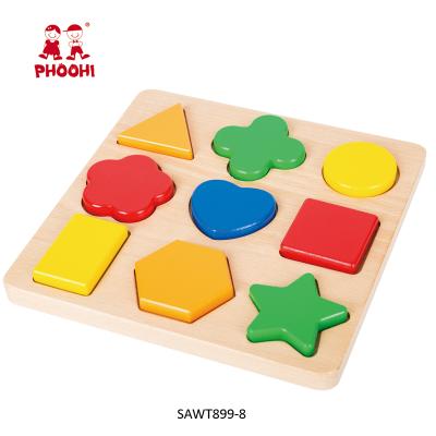 China High Quality Rubber Wood+Solid Woood Kids Shape Recognition Wooden Shape Matching Montessori Toy For Toddler 1+ for sale