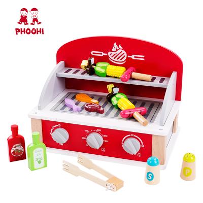 China MDF Kids Wooden Kitchen +Solid Pretend Play Kids Barbecue BBQ Grill Set Wooden Toys For 3+ for sale