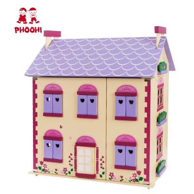 China Purple Romantic Flower MDF Doll Role Playing Game Wooden Doll House Toy for sale