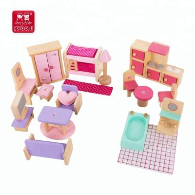 China Miniature deep blue pine wood bathroom mini furniture wooden toy for dollhouse for sale