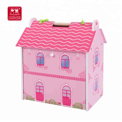 China MDF+Solid Wood Portable Rose Flower Children Pretend Play Wooden Toy Dollhouse For Children 3+ for sale