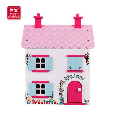 China MODEL TOY 2018 New Medium Size Pink Children Pretend To Play Game Children Wooden Dollhouse for sale