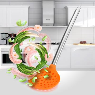 China Silicone Viable Filter With Stainless Steel Handle Large Strainer Scoop Noodle Soup Strainer Non-Stick Large Pan Strainer for sale