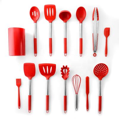 China Sustainable Home and Kitchen Accessories Silicone Kitchen Utensils with 14pcs Stainless Steel Handle Set for sale