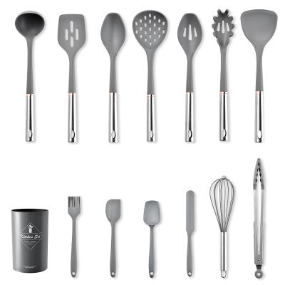 China Sustainable 14 Pcs Home Kitchen Accessories Silicone Kitchen Utensils With Stainless Steel Handle for sale