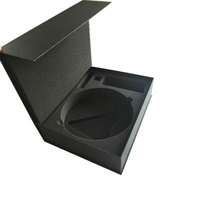 China Recycled Materials Spot UV Black Luxury Paper Magnetic Gift Box With Foam Insert for sale