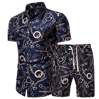 China New Arrival Mens QUICK DRY Summer Printed Short Sleeve Shirts And Shorts Set Beach Wear 2 Piece Set for sale