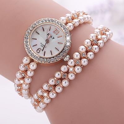 China Classic small three hand quartz watch for ladies with pearls quartz wristwatch stainless steel quartz watch women for sale