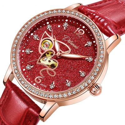 China 2021 New Waterproof Heart Dial Women Watches Leather Mechanical Wristwatch With Diamond Automatic Mechanical for sale