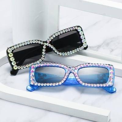 China New Fashion Diamond Sunglasses For Women Rectangle Leg X Small Glass Rectangle Rhinestone Sun Glasses 2021 for sale