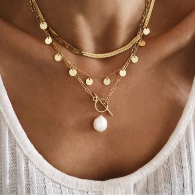 China Vintage Vintage Beads OT Loop Necklace Snake Bone Chain Gold Plated Alloy Multilayer Necklace For Women for sale