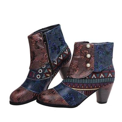 China 2021 Durable Large Size European Bohemian Women's Martin Boots Retro Ethnic Style Heel Casual Quilted Ankle Boots for sale